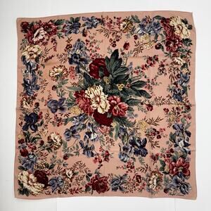 Ralph Lauren Vintage Square Silk Scarf Pink Rose Floral Multicolor